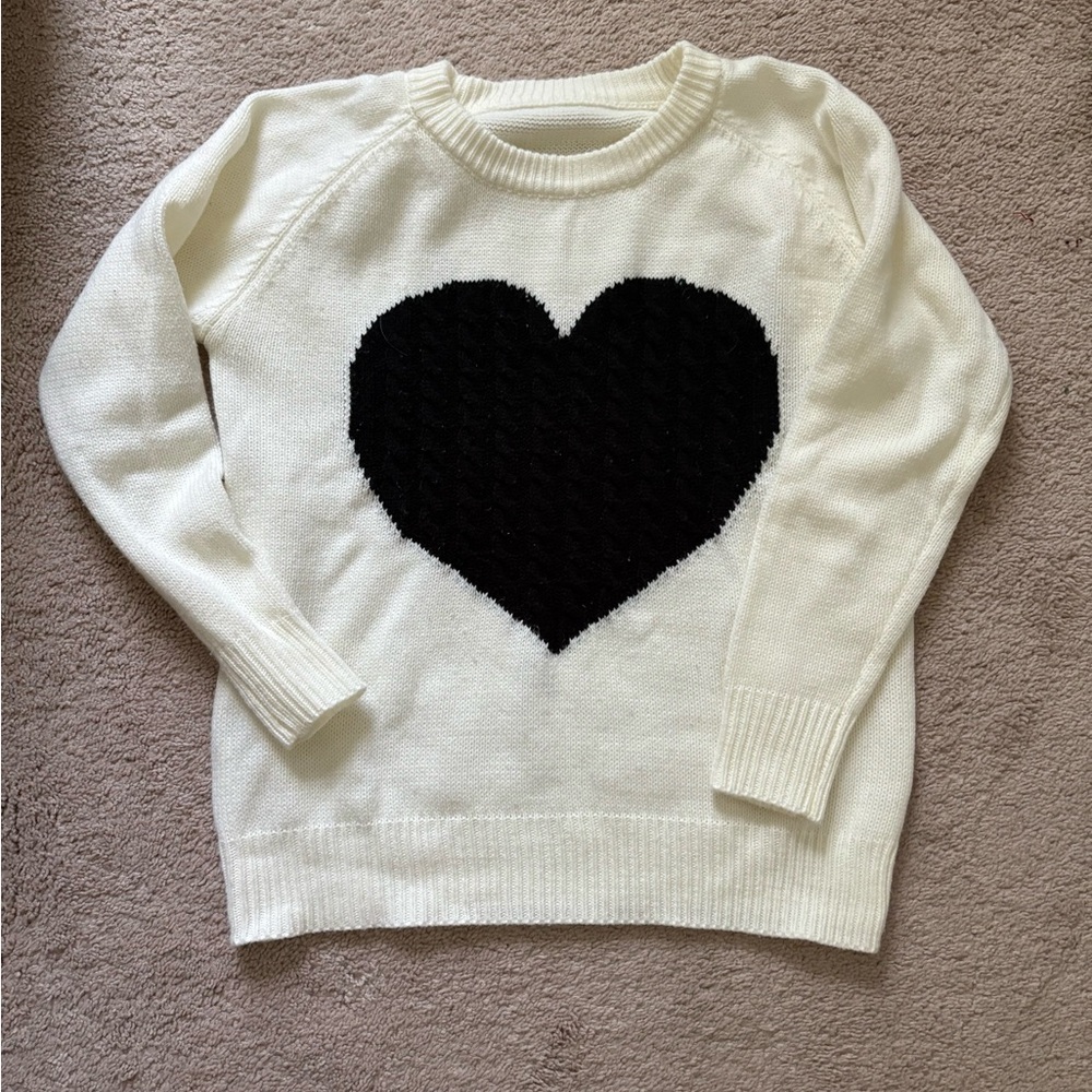 Women's White Sweater with Black Heart Design